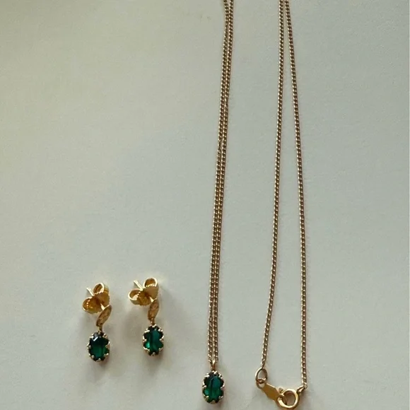 Vintage JMS 14k gold emerald earrings and necklace set - Picture 1 of 5